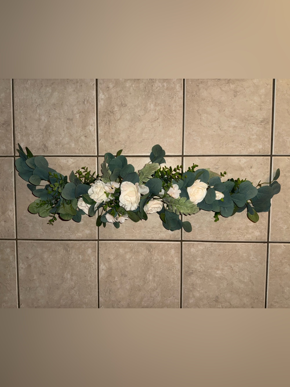 Artificial White Rose and Eucalyptus Garland - Home Accents